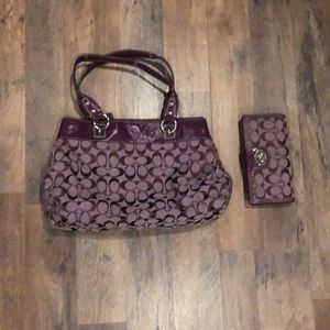 Purple Logo Coach Bag and Matching Wallet